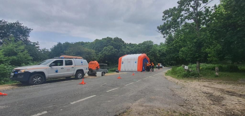Las imágenes del simulacro contra incendios forestales en Moaña