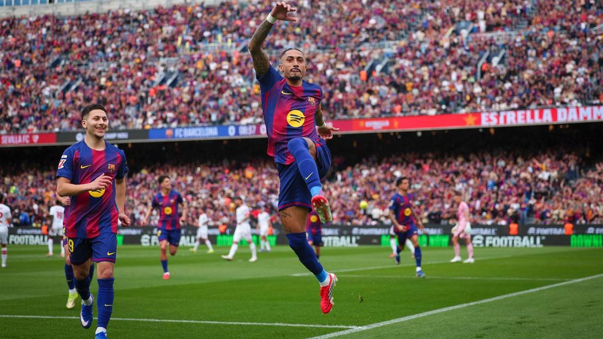 La celebración de Raphinha contra el Sevilla