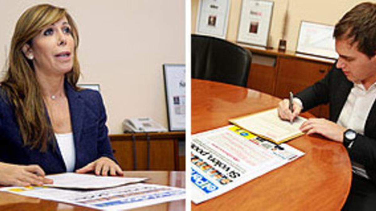 Alicia Sánchez-Camacho, del PPC, y Albert Rivera, de Ciutadans, firman el decálogo contra la corrupción, el martes en EL PERIÓDICO.