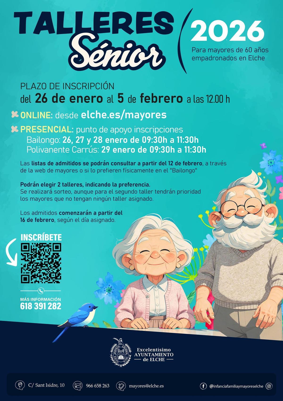 Cartel de las actividades para mayores de 60 años empadronados en Elche