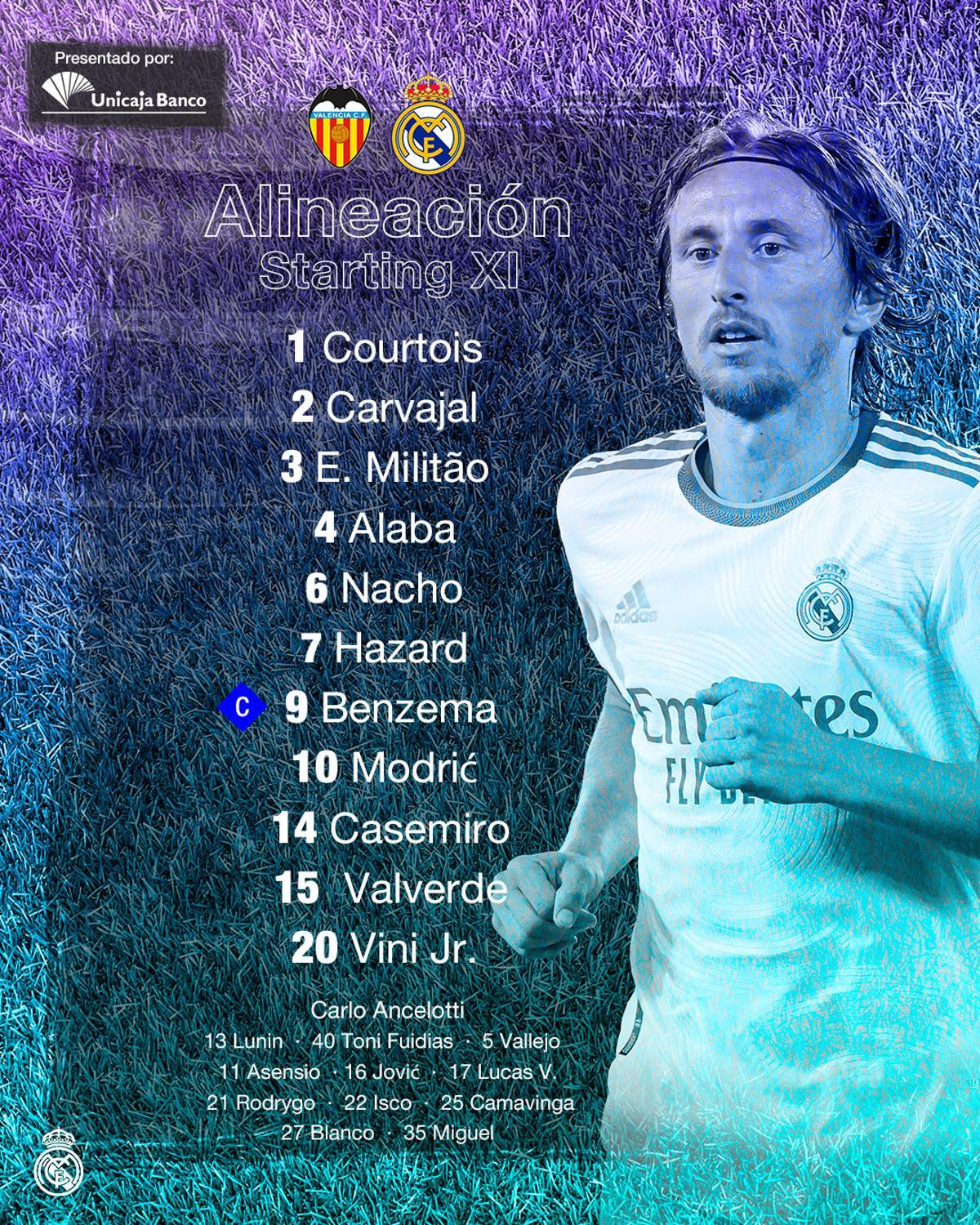 Once del Madrid frente al Valencia