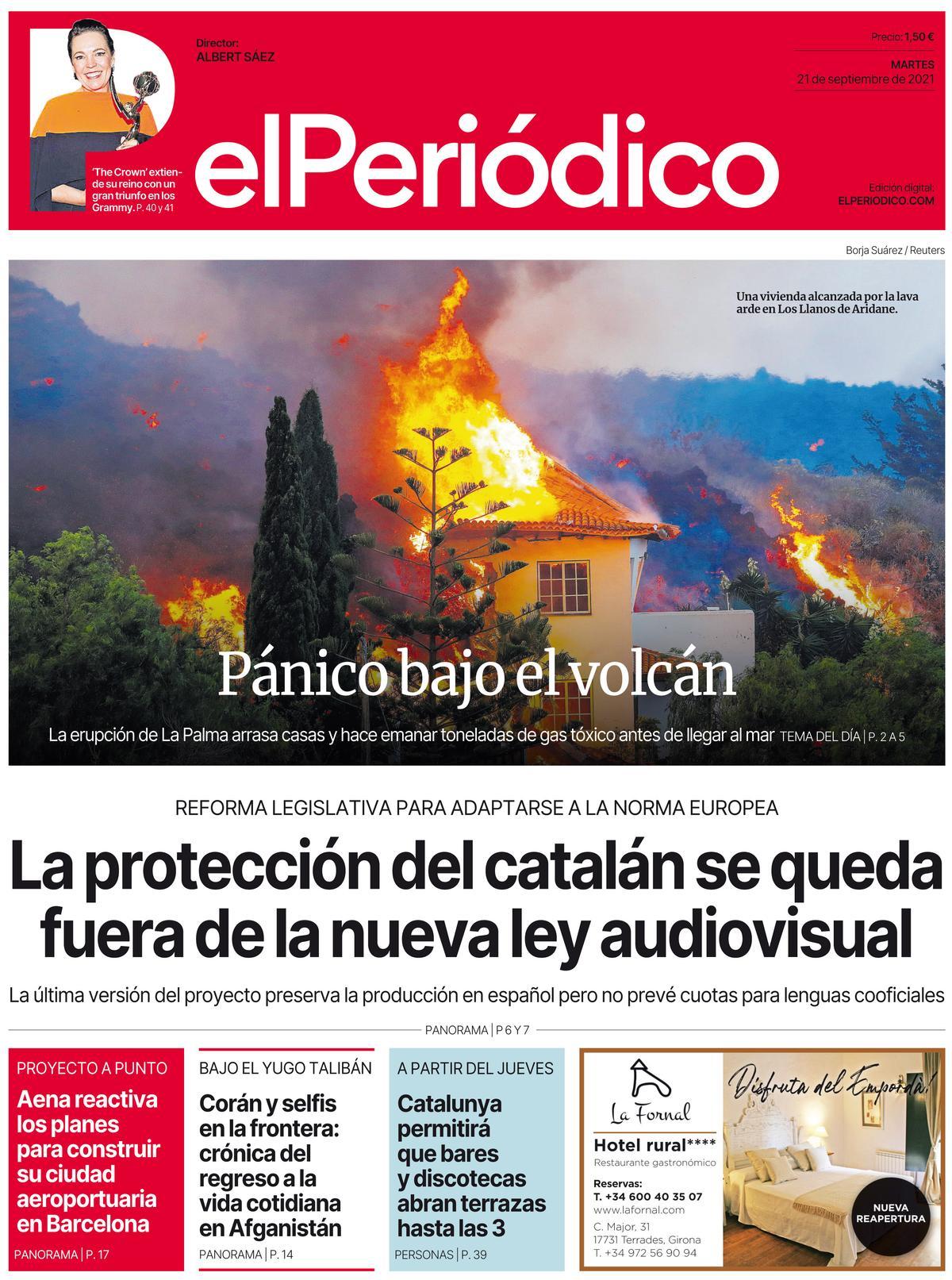 La portada d’EL PERIÓDICO del 21 de setembre del 2021