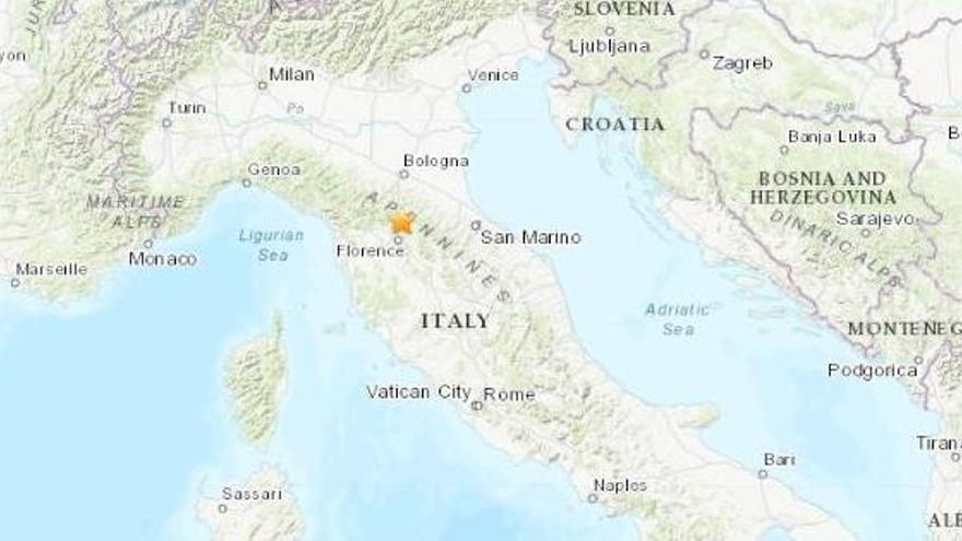 Mapa amb l&#039;epicentre del terratrèmol més fort