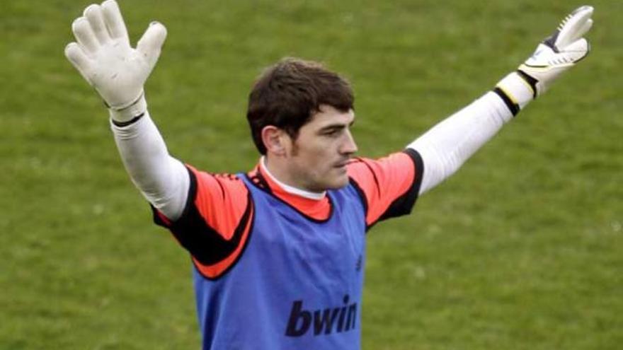 Casillas, en el entrenamiento.