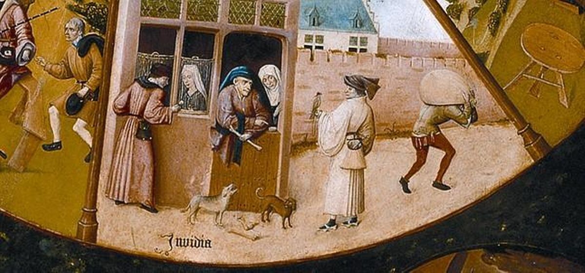 L’enveja representada en un oli sobre taula del segle XV. L’enveja representada en un oli sobre taula del segle XV.