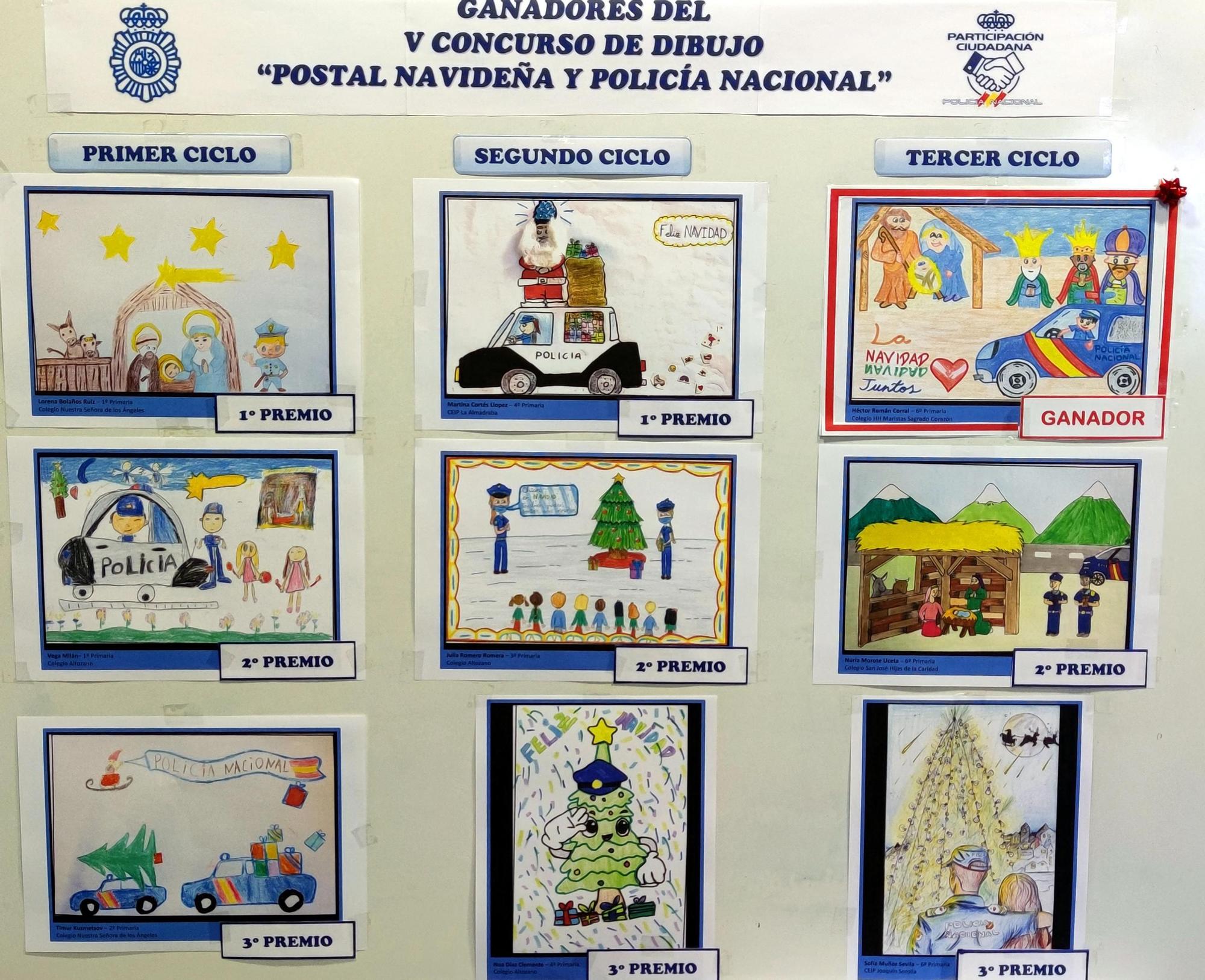 Los dibujos ganadores del concurso de la Policía Nacional de Alicante.