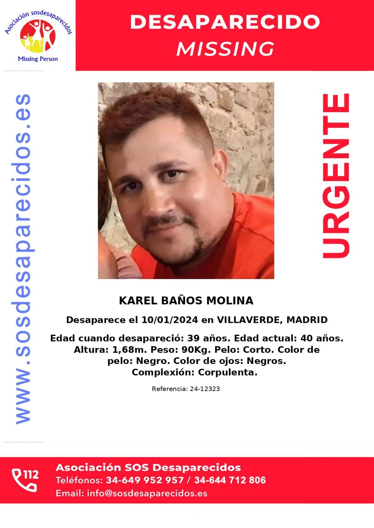 El cartell de la desaparició de Karel Baños.