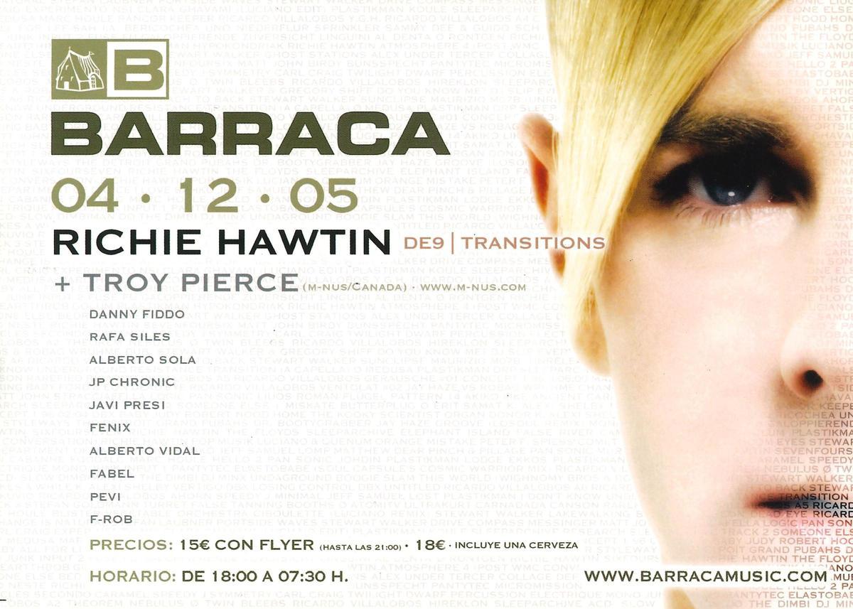 Flyer de Richie Hawtin en Barraca en diciembre de 2005.