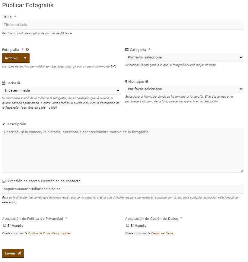 Formulario para subir fotos a &quot;El archivo de tu vida&quot; de Diario de Ibiza.