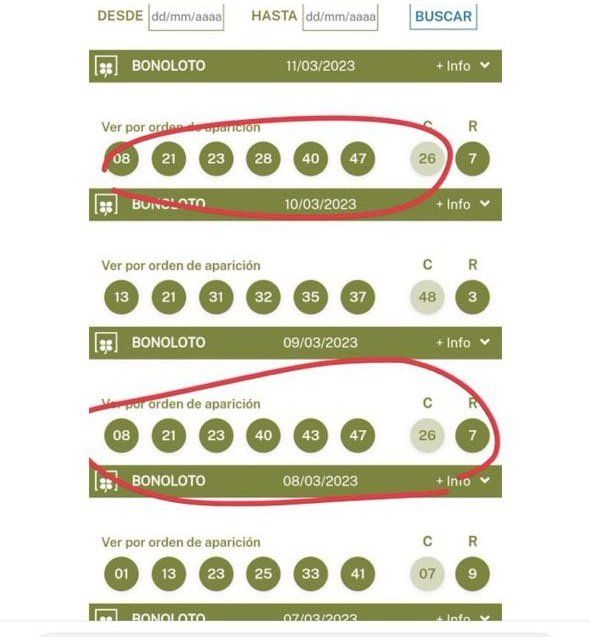 Resultados polémicos del Bonoloto