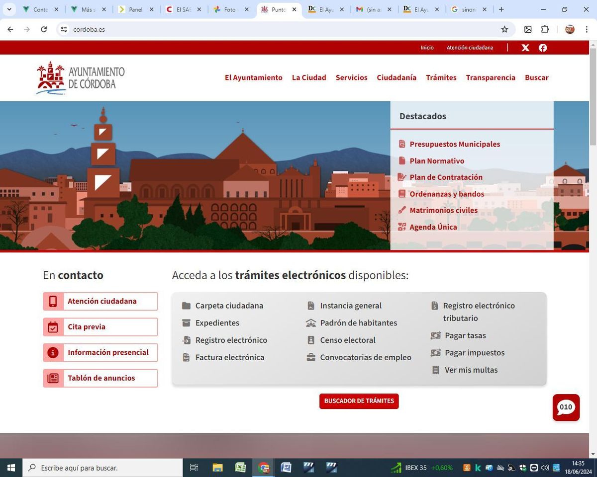 Captura de pantalla de la nueva web del Consistorio.