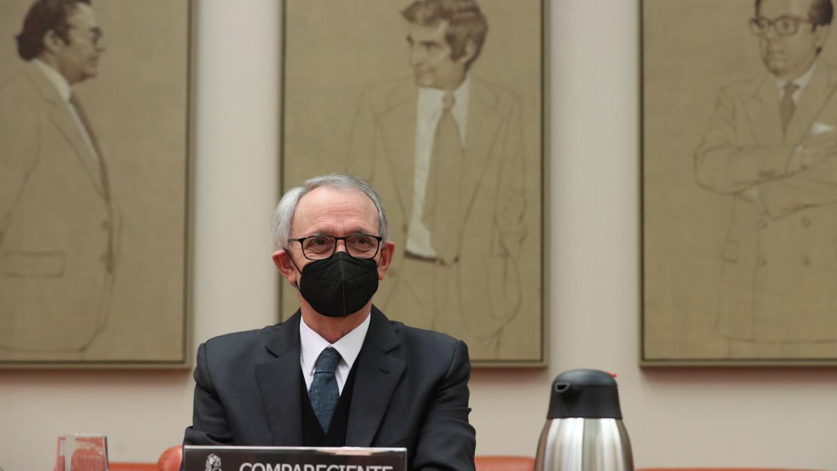 El candidato a presidir el CES, Antón Costas, durante su comparecencia en la Comisión de Trabajo del Congreso de los Diputados.