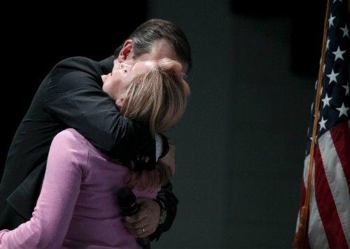 U.S. Republican presidential candidate Cruz hugs his wife Heidi at a rally at Ground Zero in Myrtle Beach