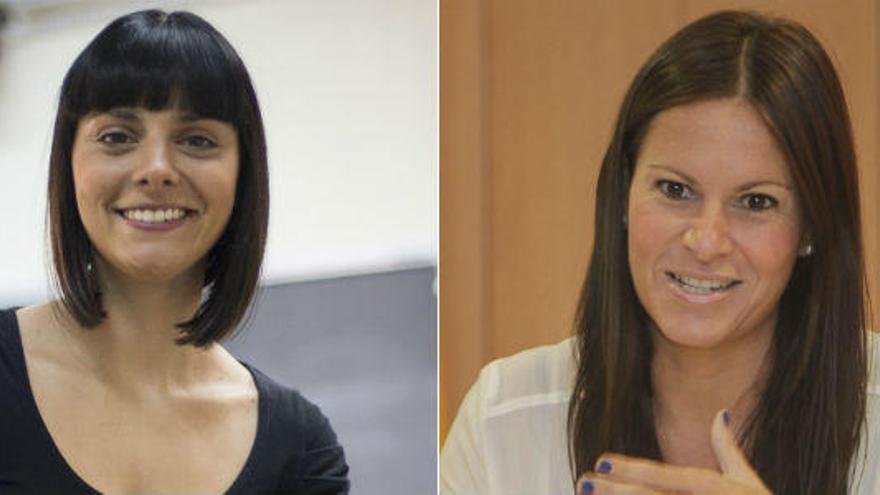 A la izquierda, la diputada de Podemos, Sandra Mínguez y a la derecha Beatriz Gascó (PP)