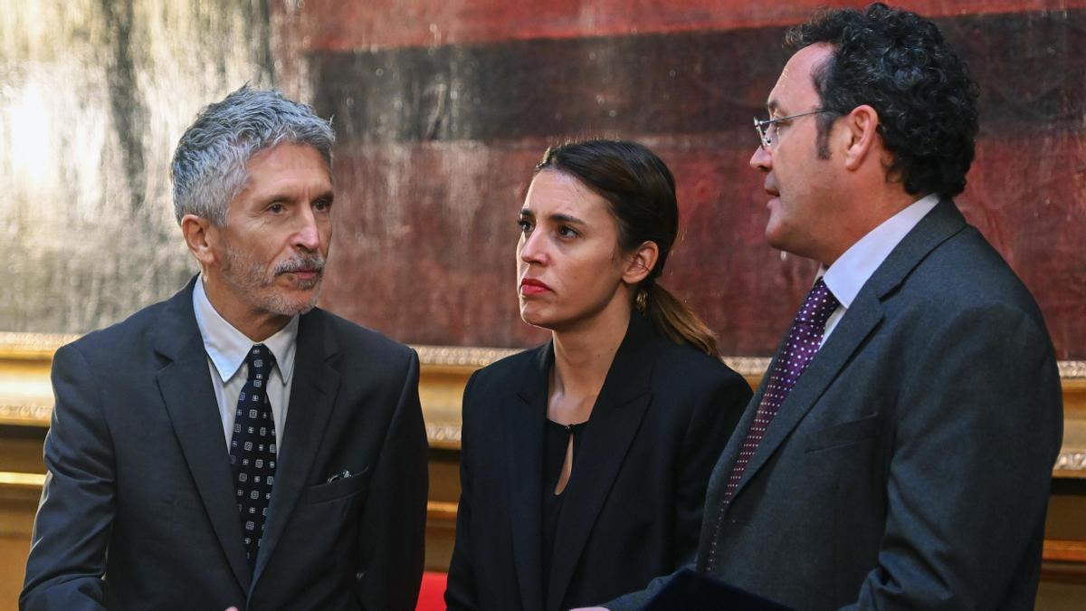 Fernando Grande-Marlaska, Irene Montero y Álvaro García Ortiz, el pasado jueves en el Senado.