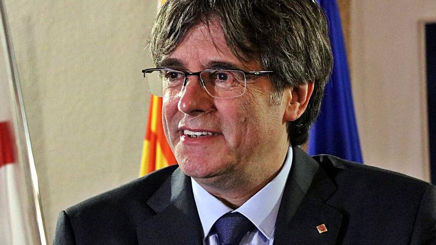 Puigdemont durant la roda de premsa de dilluns a l’Alguer