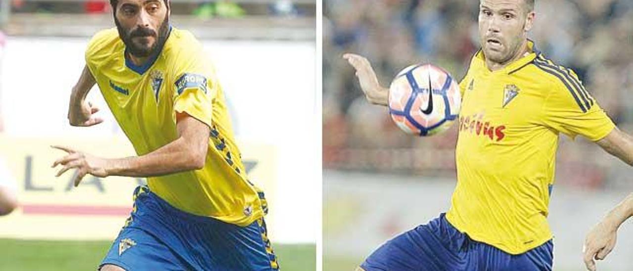 Alfredo Ortuño y Dani Güiza, con la camiseta del Cádiz.