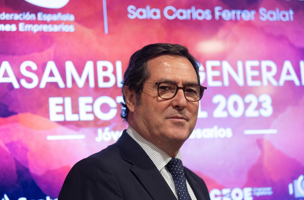 El presidente de la CEOE, Antonio Garamendi, durante la clausura de la Asamblea General Electoral de Ceaje.