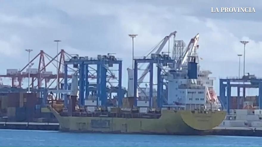 El 'Happy Dynamic', atracado en el Puerto de Las Palmas para descargar las cuatro nuevas grúas de Opcsa