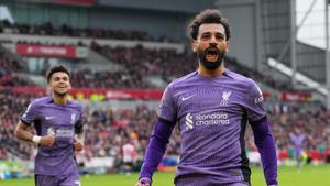 Mohammed Salah celebra su tanto ante el Brentford