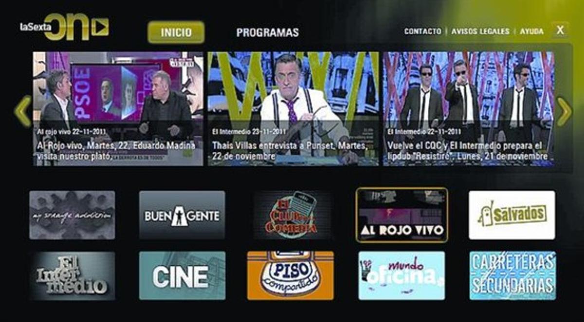 Imatge de la nova oferta dels programes de La Sexta a internet. Imatge de la nova oferta dels programes de La Sexta a internet.