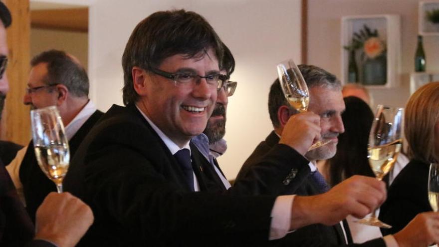 Imatge de Carles Puigdemont a l&#039;acte del PDeCAT a Sant Sadurní celebrat aquest 24 de febrer de 2017.