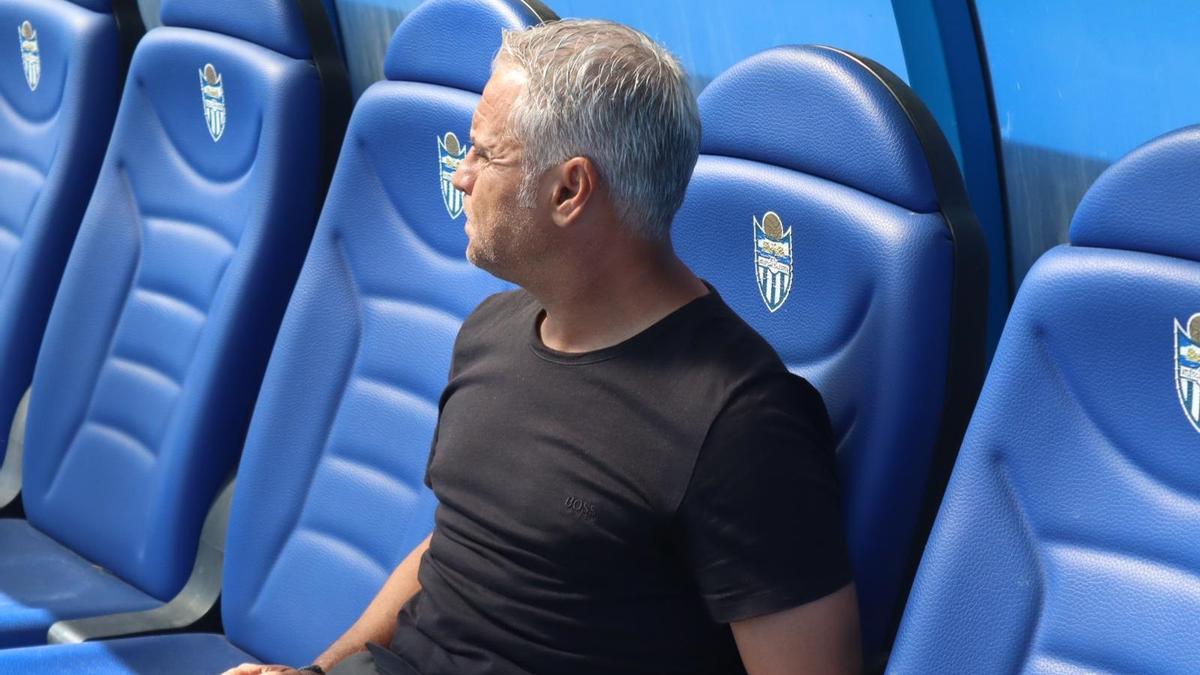 Sergio Pellicer, en el banquillo en el Estadio Balear