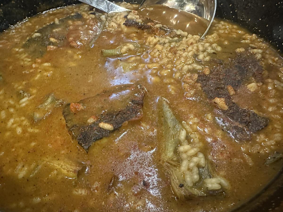 Arroz meloso de rodaballo y alcachofas
