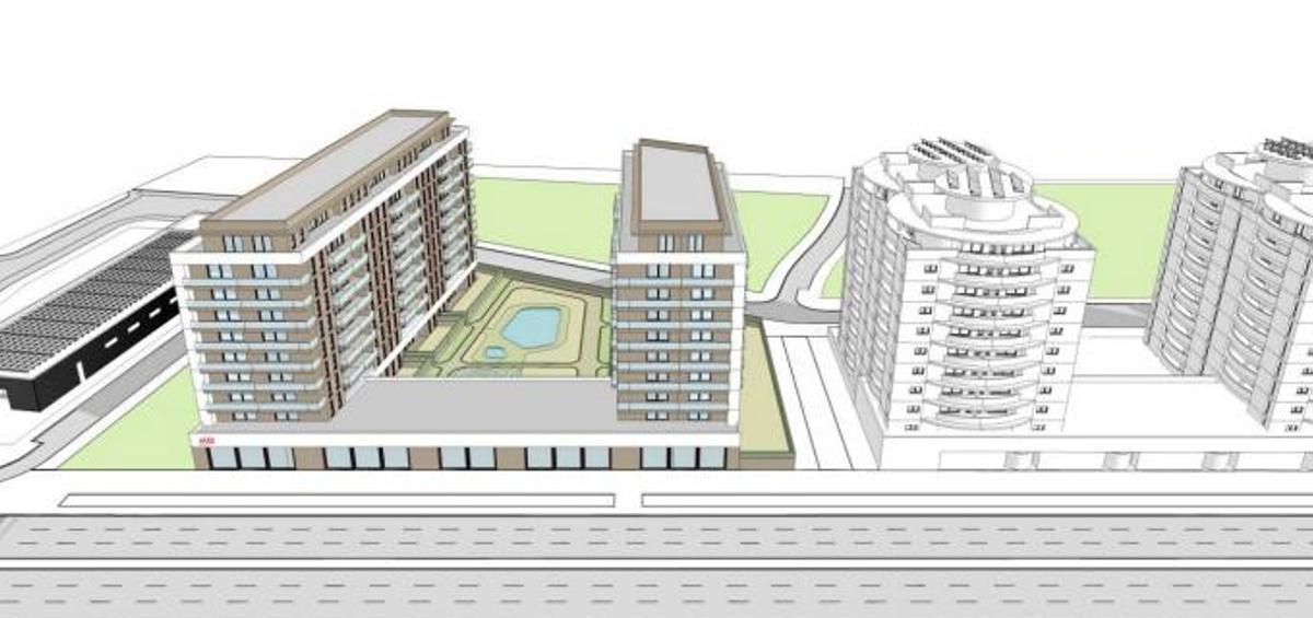 Recreación de los edificios de viviendas junto a Jardines de Hércules.