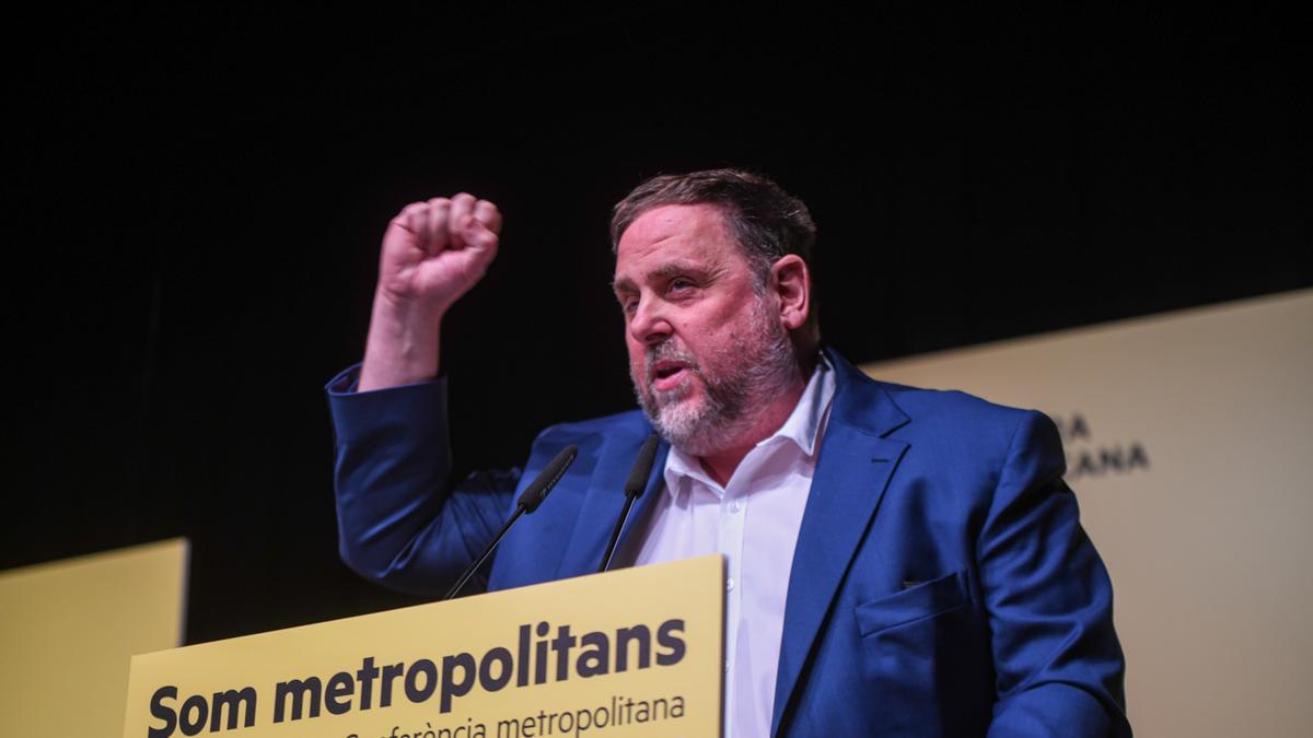 El presidente de ERC, Oriol Junqueras, en un acto de precampaña para las municipales