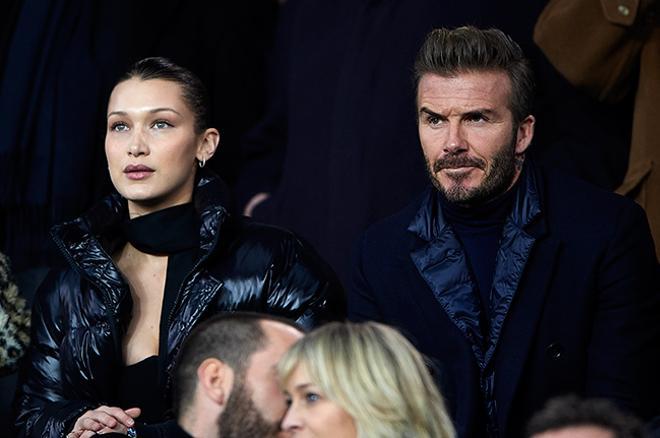 David Beckham junto a Bella Hadid en el partido del Real Madrid en París