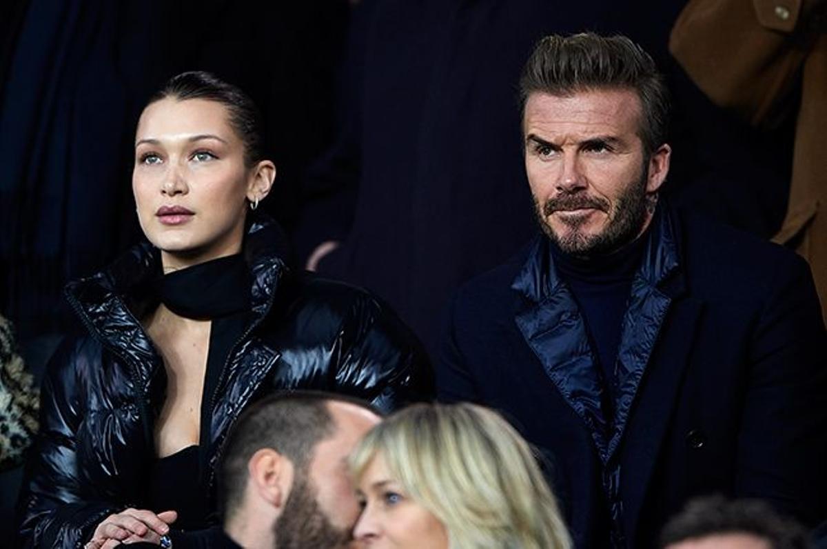 David Beckham junto a Bella Hadid en el partido del Real Madrid en París