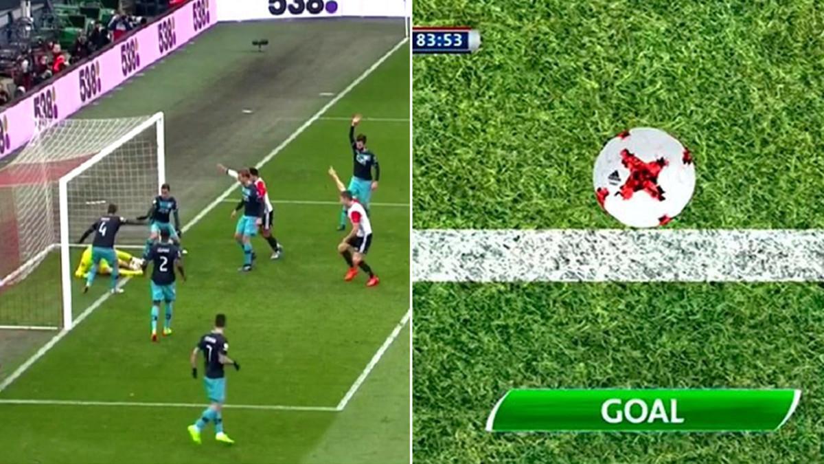 El remate de Van der Heijden traspasó totalmente la línea de gol... por muy poco