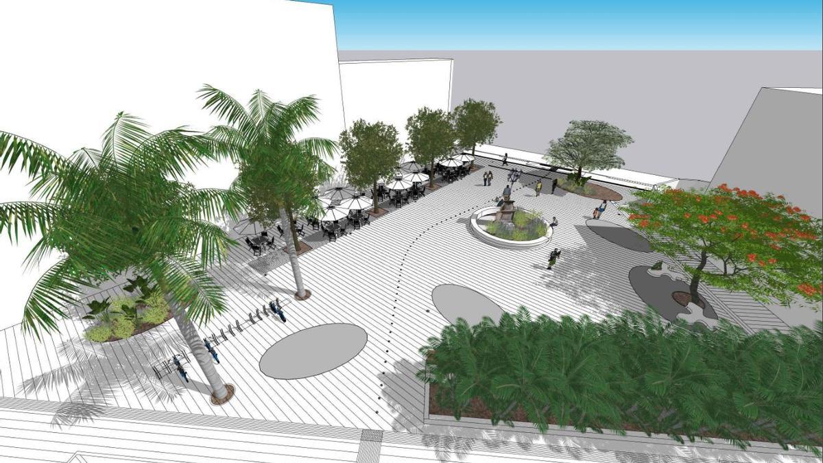 Imagen en la que se muestra cómo será la nueva plaza y zona de esparcimiento que se creará en Santa Cruz, en la zona del Orche.