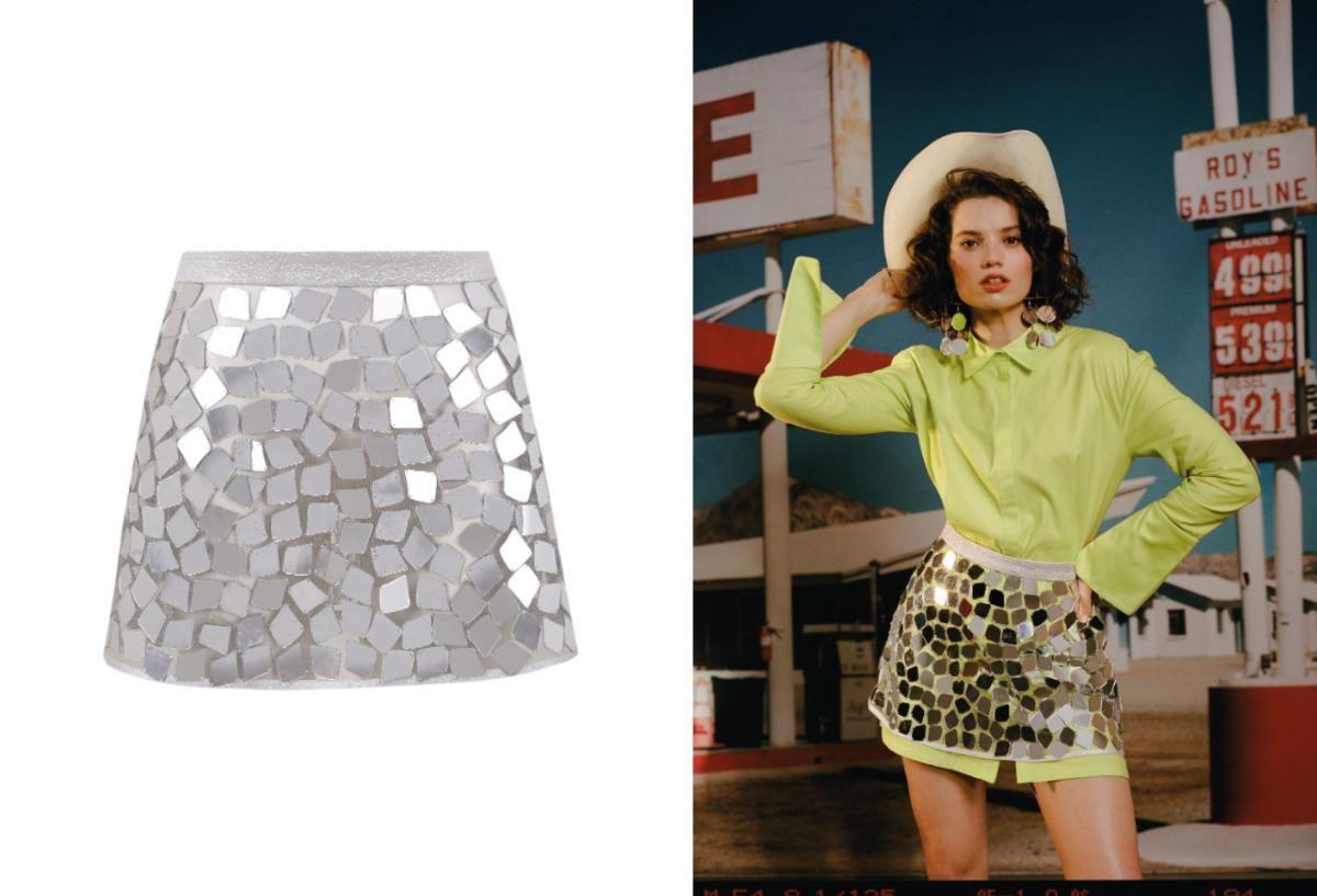 Minifalda plateada de cuero genuino para mujer, falda Retro de