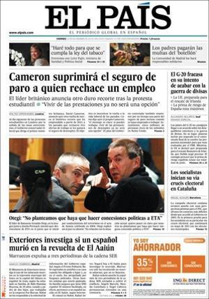 A les pàgines interiors ’El País’ també destaca que la UE té a punt el rescat d’Irlanda tot i que Dublín nega haver demanat ajuda, i entrevista Leire Pajín: Faré complir la llei del tabac amb els instruments de l’Estat.