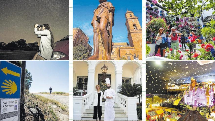 De izquierda a derecha y de arriba hacia abajo: Premio Turismo Sostenible a la Reserva Star Light, Premio Patrimonial para el casco histórico de Montoro, Festivales/Ferias para el Festival de los Patios, Rutas para el Camino Mozárabe de Santiago,  Restaurantes/Tabernas para Casa de Manolete y Premio Promoción de Córdoba para Rute en Navidad.