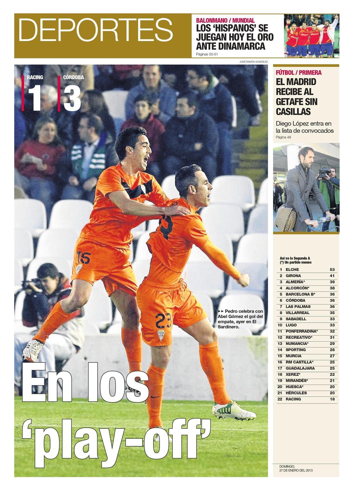 Portadilla del suplemento de Deportes de CÓRDOBA, en enero del 2013.