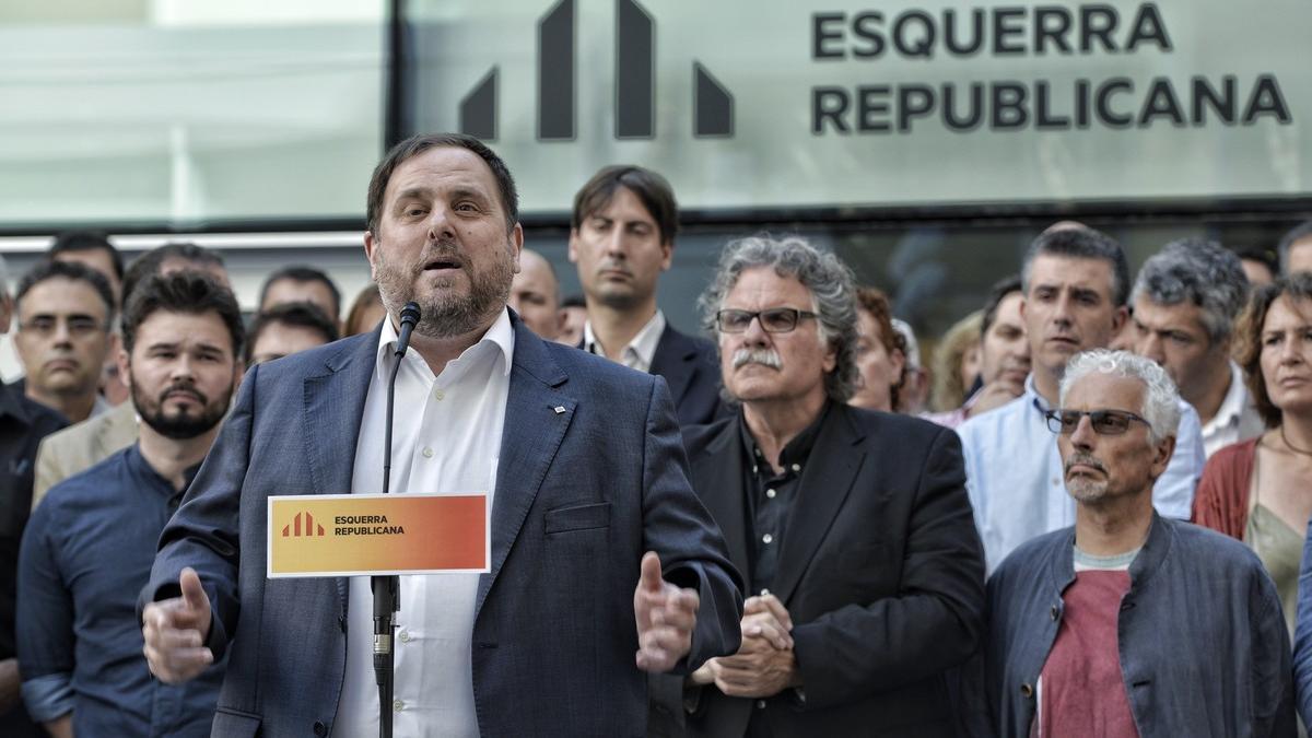 Oriol Junqueras en rueda de prensa en la sede de ERC