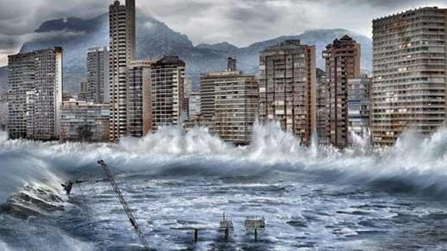 Montaje de Greenpeace de como se vería afectado Benidorm por el cambio climático en 2100.