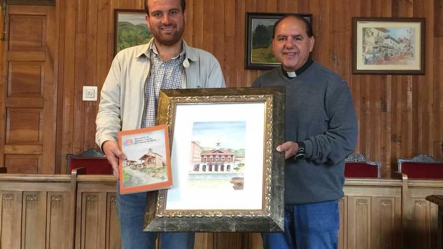 Iván Allende y Manuel García con la acuarela del Ayuntamiento.