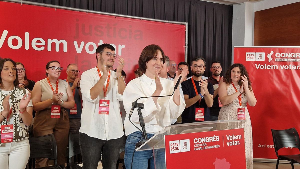 Diana Morant, en un momento de su intervención, en el congreso comarcal celebrado en Moixent.