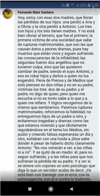 Texto difundido en redes por el sacerdote