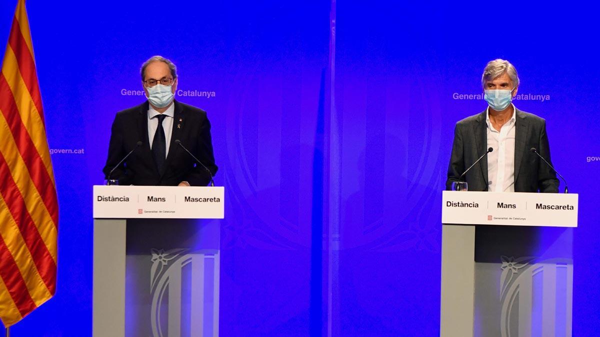 Torra apela a la responsabilidad de los jóvenes que hacen botellón. En la foto, Torra junto a Josep Maria Argimon.