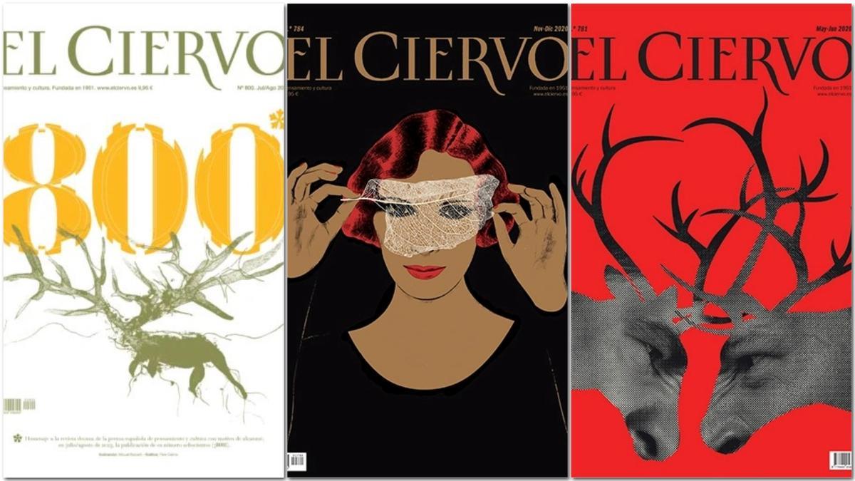 Tres portadas de 'El Ciervo', que llega a su número 800.