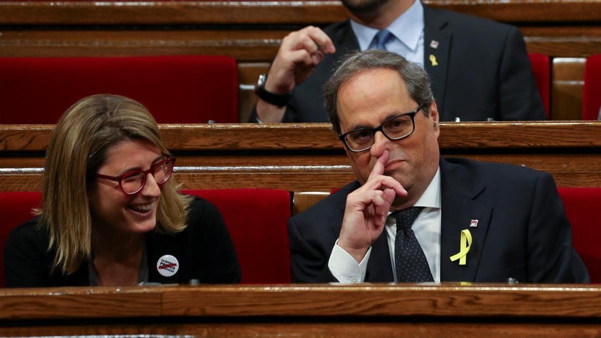 Quim Torra y Elsa Artadi durante la sesión de investidura.