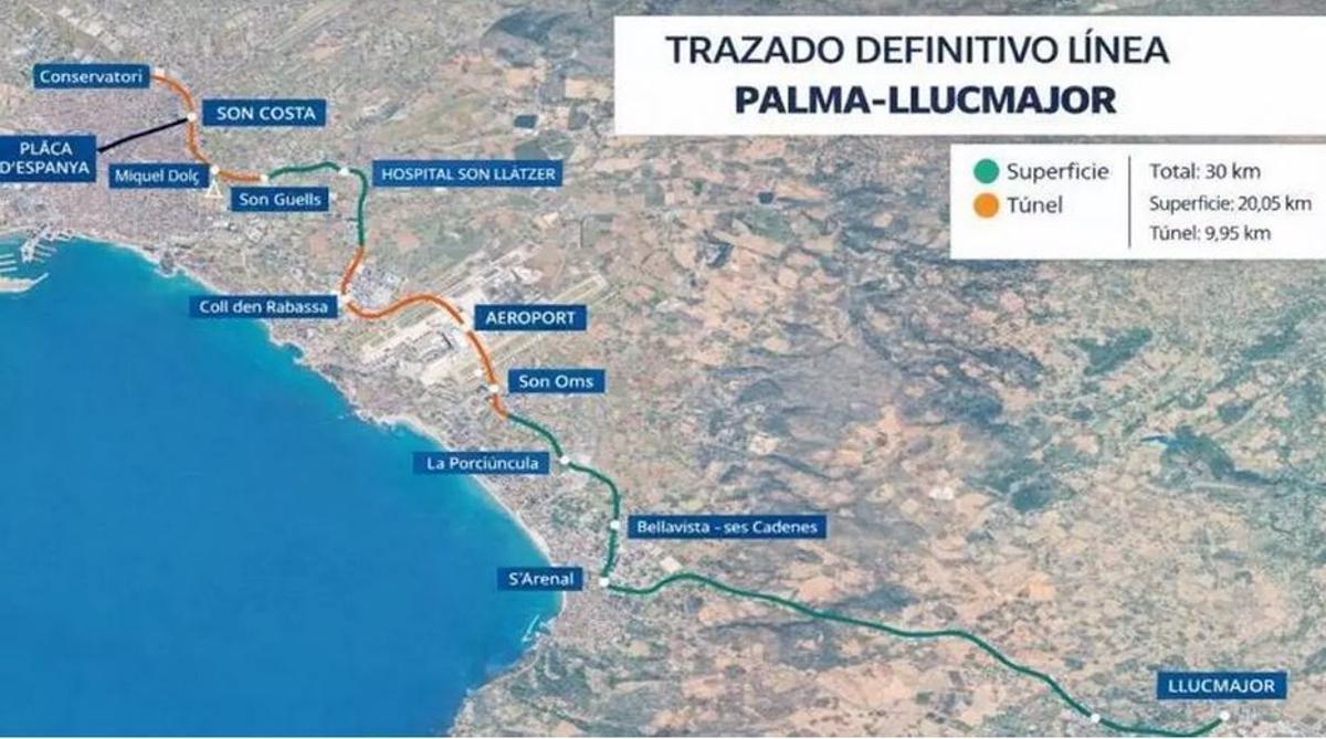 Die neue Zugstrecke soll nördlich von Palmas Zentrum starten und zahlreiche strategische Punkte wie auch den Flughafen anfahren