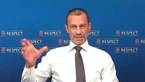 Ceferin, el presidente de la UEFA, durante la rueda de prensa que ha dado para replicar a la Superliga.