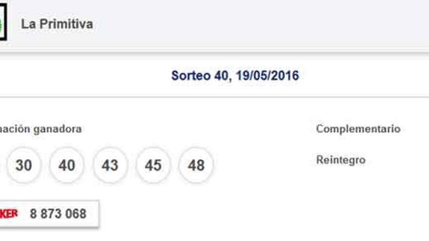 Resultados de la Primitiva del jueves 19 de mayo de 2016