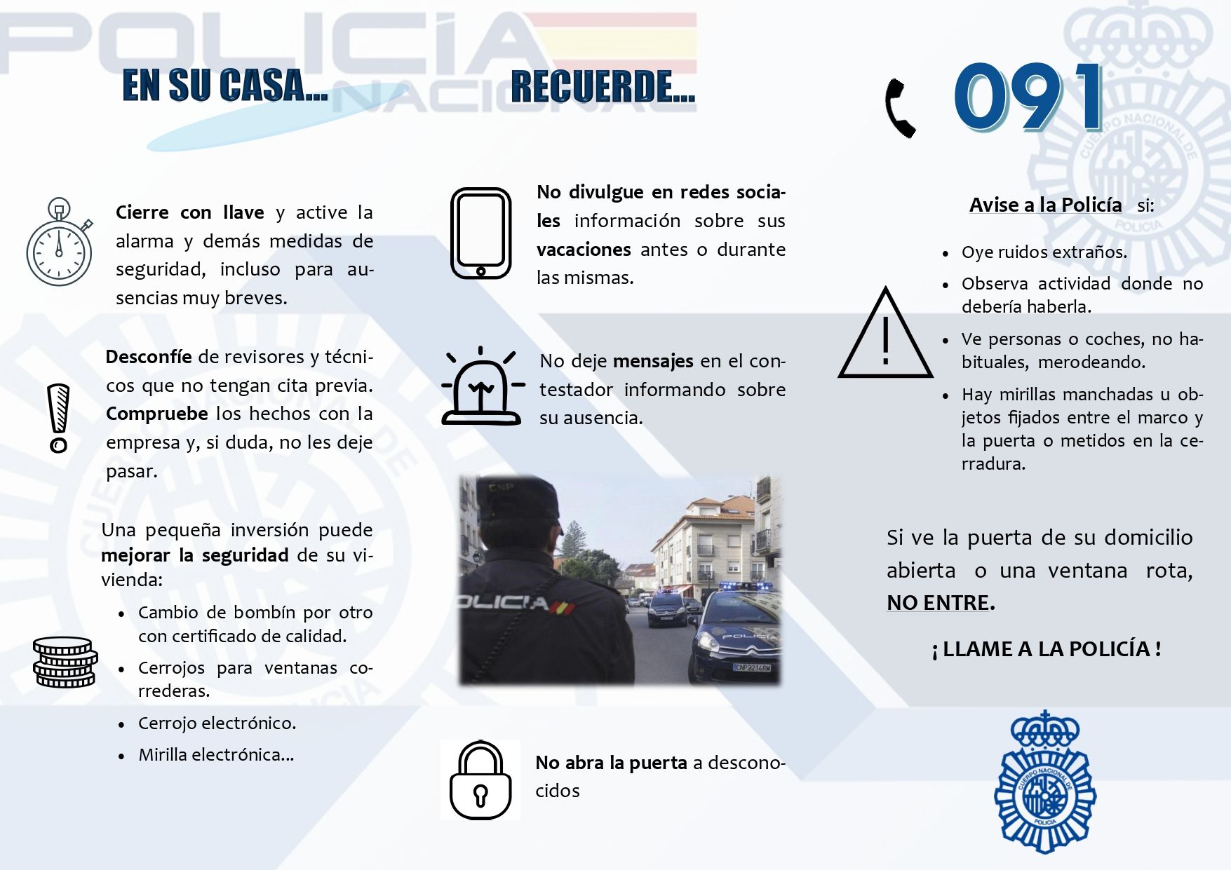 Consejos de la Policía Nacional para prevenir los robos en viviendas